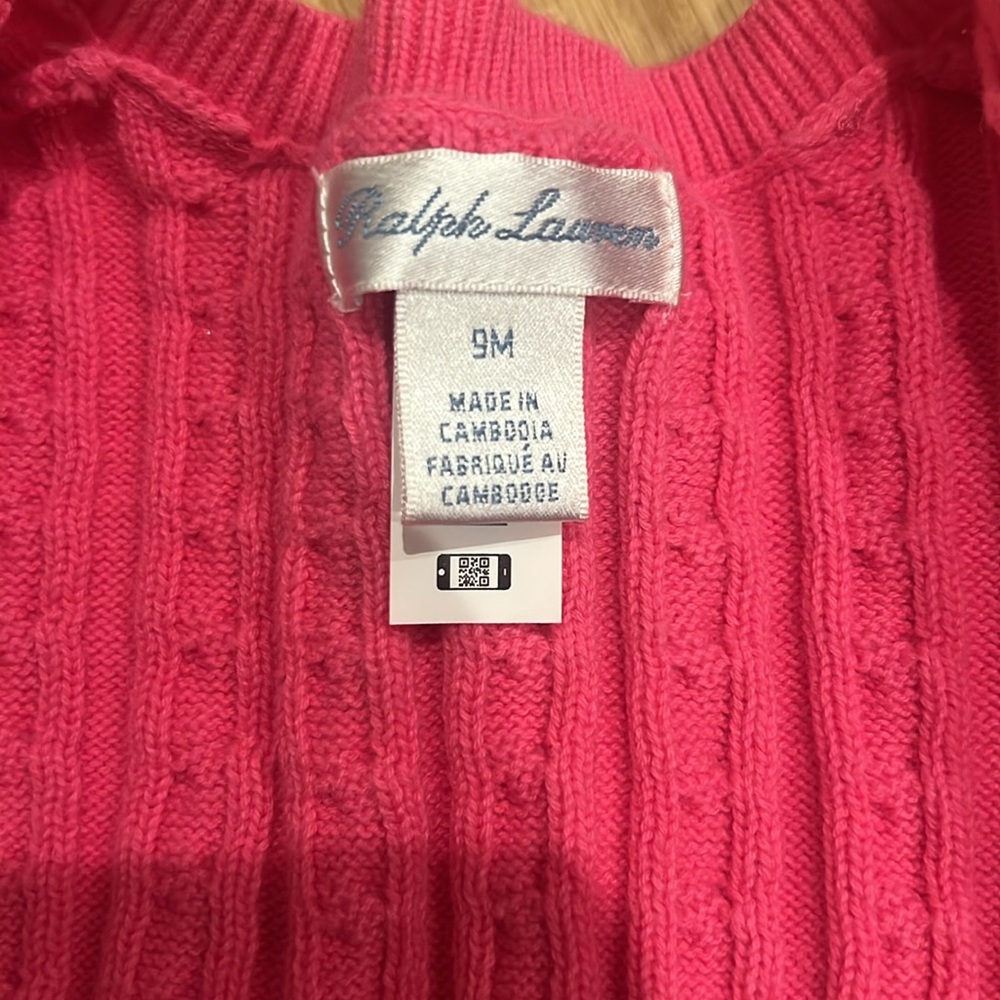 Ralph Lauren hot pink baby cardigan sweater size 9m - Picture 3 of 4